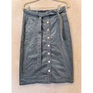 Love Tree Skirt Women's Small Blue Corduroy Button Front Tie Waist‎ Midi